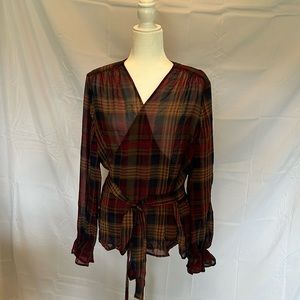 Chaps Plaid XL wrap blouse